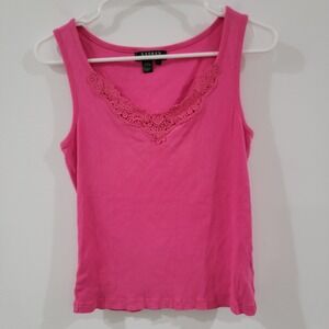 Y2K Lauren Ralph‎ Lauren Womens Lace Tank Top Size Petite Large Ribbed Fitted